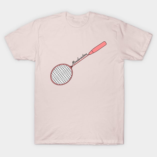 Minimalist Badminton Racket of Badminton Player (Red) T-Shirt by Mochabonk